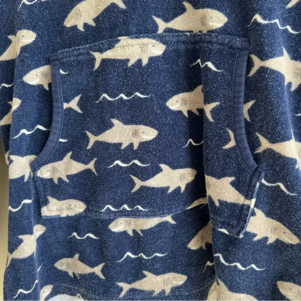 Pottery Barn Kids Boys Size 4/6 Blue Terry Cloth Shark Print Hooded Swim Cover